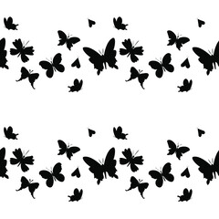 Naklejka premium Seamless vector pattern with black butterflies on transparent isolated background.Decorative,festive,repeating,bright hand drawn style print.Design for textiles,wrapping paper,packaging,fabric.
