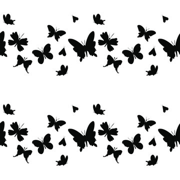 Seamless vector pattern with black butterflies on transparent isolated background.Decorative,festive,repeating,bright hand drawn style print.Design for textiles,wrapping paper,packaging,fabric.