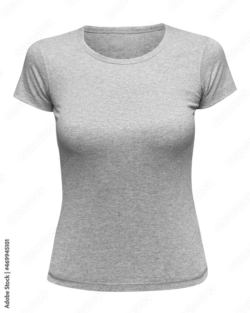 Poster Grey T-shirt mockup women isolated on white. Female Tee Shirt blank as design template. Front view - Posters