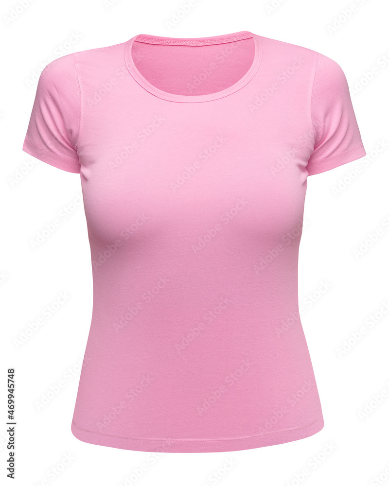 Wall mural Pink T-shirt mockup women isolated on white. Front view - Wall murals
