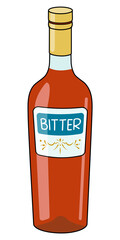 Traditional Italian red bitter liquor in bottle. Doodle cartoon hipster style vector illustration isolated on white background. Good for party card, posters, bar menu or alcohol cook book recipe.