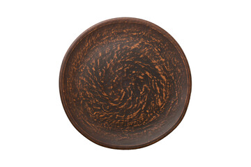 Brown color ceramic round plate isolated over white background. Top view