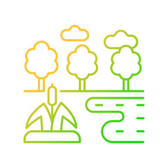 Wetland gradient linear vector icon. Water covered land type. Wet landform. Swamp and peatland. High humidity biome. Thin line color symbol. Modern style pictogram. Vector isolated outline drawing