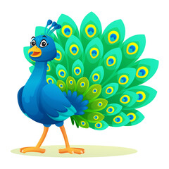 Beautiful peacock cartoon illustration isolated on white background