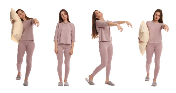 Collage with photos of sleepwalker on white background. Banner design