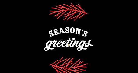 Image of seasons greetings text over fir tree branch at christmas