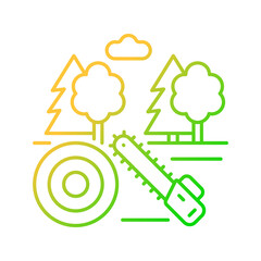 Working forest gradient linear vector icon. Lumber industry. Cutting trees industrial area. Timber material production. Thin line color symbol. Modern style pictogram. Vector isolated outline drawing