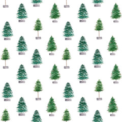 winter holidays. Watercolor seamless pattern with Christmas trees. Suitable for backdrops, wallpapers, fabrics, textiles, cards, wrapping paper