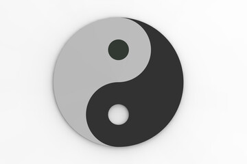 Yin and yang. Symbol of opposite. Gray background. Horizontal image. 3d image. 3d rendering