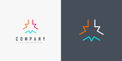 Triple Arrow Line Logo. Colorful Geometric Lines Head Arrows isolated on Double Background. Usable for Business and Branding Logos. Flat Vector Logo Design Template Element.