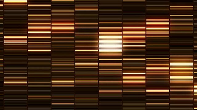 Abstract bronze or brown vertical bars with many horizontal shimmering lines. Motion. Disco wall background, interior details of a night club, seamless loop.