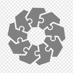 Simple icon puzzles in gray. Simple icon hexagon puzzle of the nine elements  on transparent background for your web site design, app, UI. EPS10.