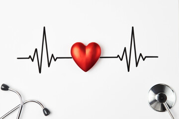 Heart and Heartbeat on a white background with copy space