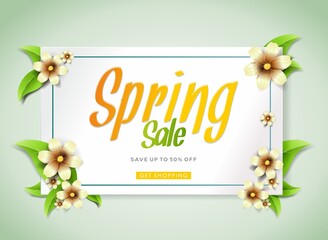 flower background for spring sales. paper illustration and flowers