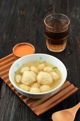 Cilok Kuah with Chilli Chopped Inside, Spicy Meatball Cilok in a Blue Bowl