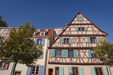 Facade of half timbered houses in Colmar, France