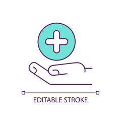 Medical care RGB color icon. Health protection. Get emergency help. Hand holding cross. Isolated vector illustration. Simple filled line drawing. Editable stroke