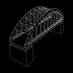 Bridge connection structure. Wireframe low poly mesh vector illustration.