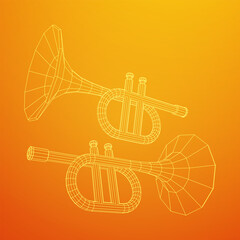 Trumpet pipe fife musiacal instrument. Wireframe low poly mesh vector illustration.