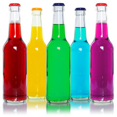 Drinks lemonade cola drink softdrinks in bottles isolated on white