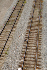 Fototapeta na wymiar Railroad tracks from above as they travel through center city philadelphia