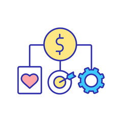 Social and economic development RGB color icon. Business focuses on profit and charity. Social entrepreneurship. Financial support. Isolated vector illustration. Simple filled line drawing