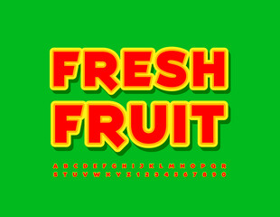 Vector marketing sign Fresh Fruit. Creative sticker Font. Bright set of Alphabet Letters and Numbers