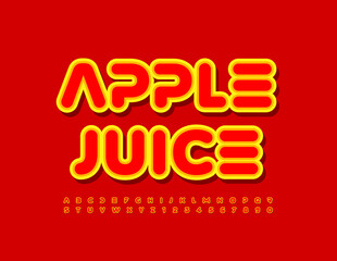 Vector creative emblem Apple Juice. Bright sticker Font. Red and Yellow Alphabet Letters and Numbers set