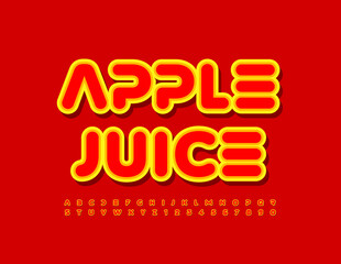 Obraz premium Vector creative emblem Apple Juice. Bright sticker Font. Red and Yellow Alphabet Letters and Numbers set