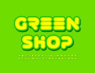 Vector creative emblem Green Shop. Abstract style Font. Trendy style Alphabet Letters and Numbers set