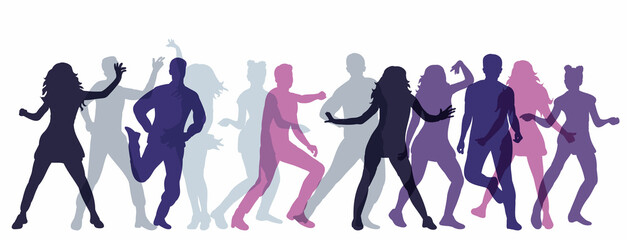 people dancing silhouette vector, isolated, on white background