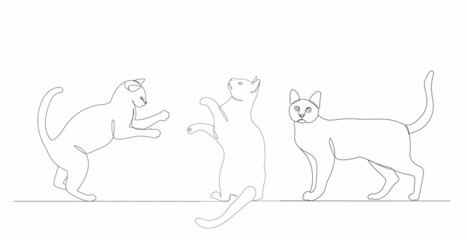 cats drawing one line isolated, vector
