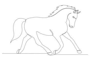 horse runs one line drawing  on white background