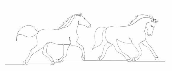 horse runs one line drawing isolated on white background