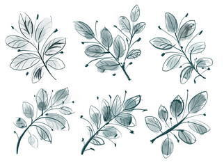 Watercolor  leaves  isolated on a white background