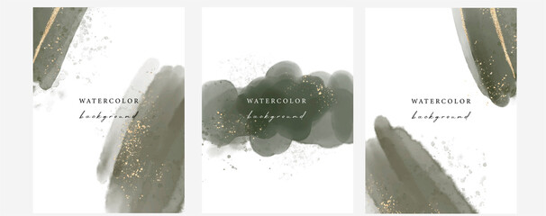 Set of vector watercolour universal backgrounds with gold glitter