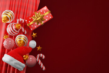 Fototapeta na wymiar Christmas background with gifts and sweets. 3d Illustration