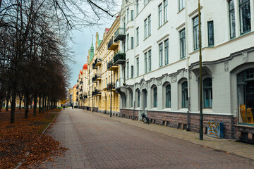 Fototapeta na wymiar Street with old buildings in Malmö, Sweden