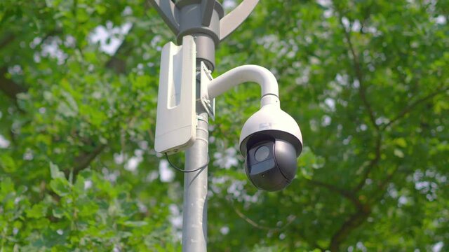 Security cameras in the city in 4k slow motion 60fps