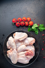 chicken wings raw meat poultry fresh meal snack copy space food background rustic
