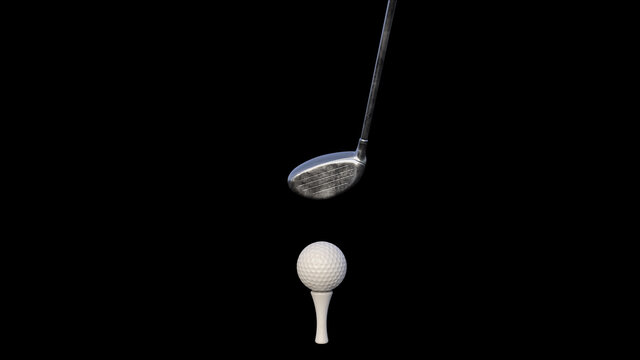 3d render Golf putter and golf ball on a rack on a black background