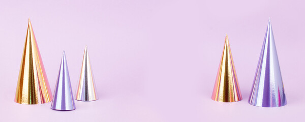 Futuristic modern abstract happy New Year 2022, Merry Chrstmas concept. Pine tree frm hlgram paper on pastel violet backgroun, copy space, banner for yur site, invitation, flyer