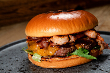 fast food burger classic american food with smoked meat