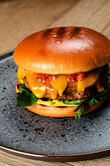 fast food burger classic american food with smoked meat