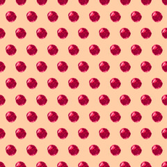 Polka dot red watercolor seamless pattern. Abstract watercolor background with blueberry on pink.