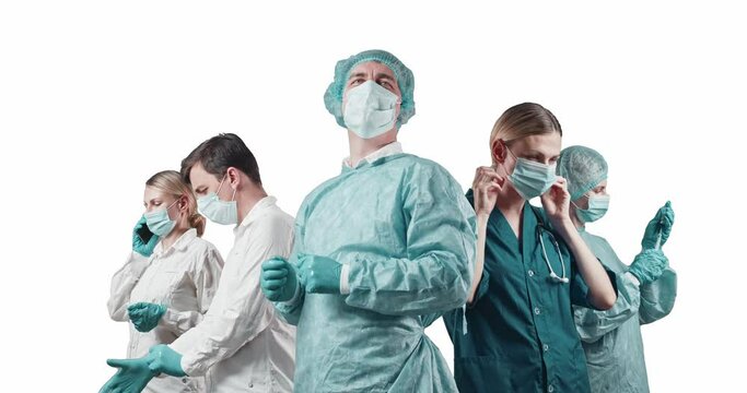 team of medical professionals on a white background