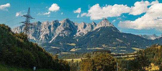 Beautiful alpine summer view with the famous Tennengebirge mountains in the background near Pfarrwerfen, Salzburg, Austria