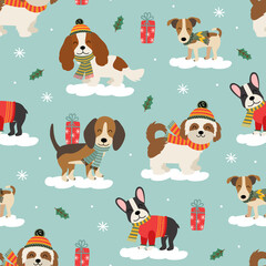 seamless pattern with cute funny dogs and gifts - 469960518