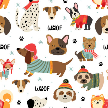 seamless pattern with cute funny dogs
