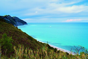 panoramic view of the Mezzavalle beach on the Conero Riviera in Ancona, Italy
